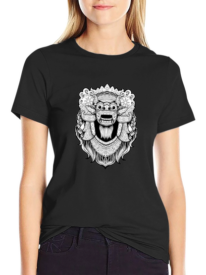 Black Graphic Tee - Balinese Barong Mask Design