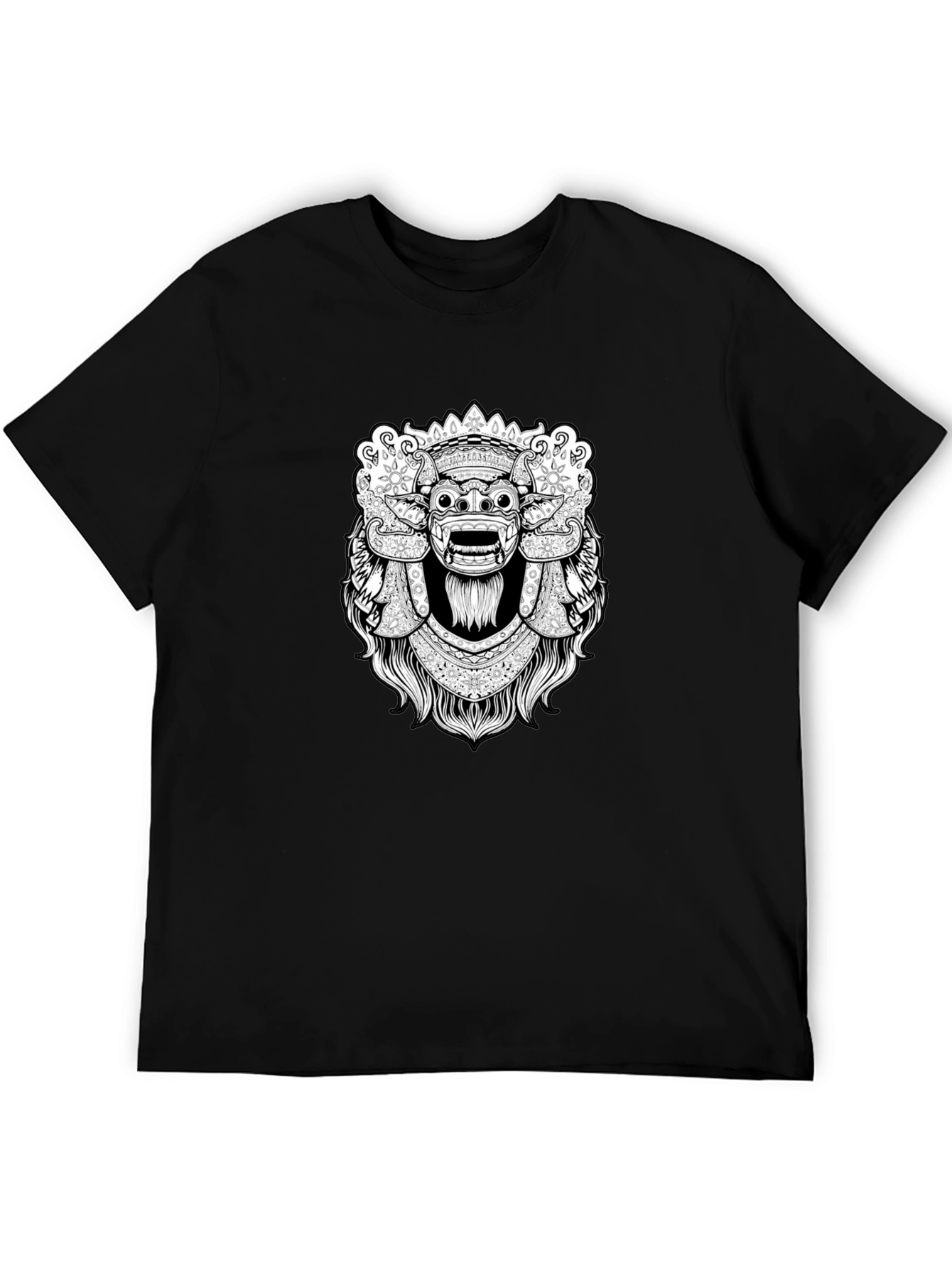 Black Graphic Tee - Balinese Barong Mask Design