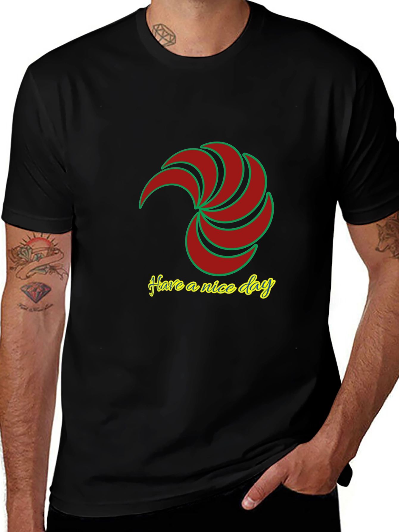Mens Black T-Shirt with Spiral Graphic Design