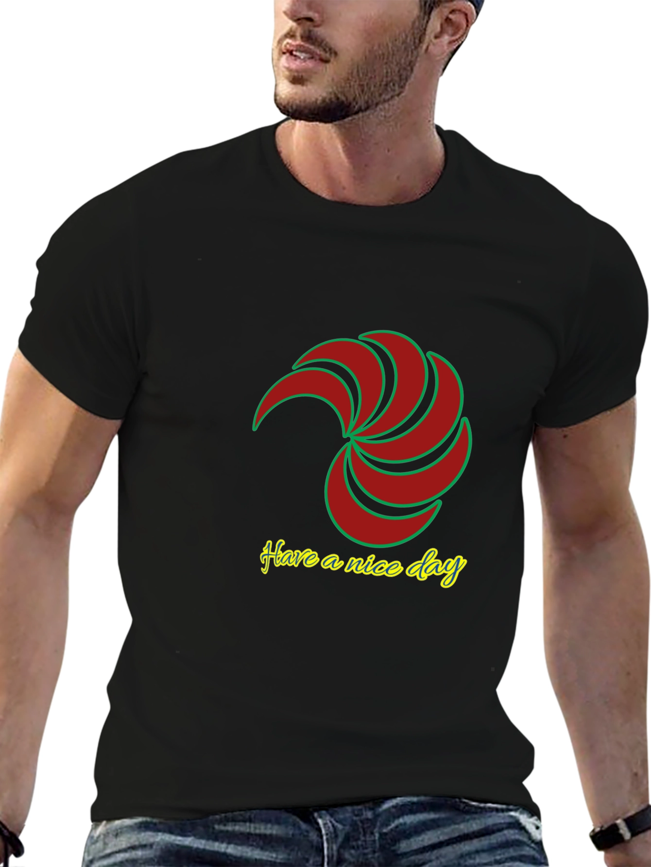 Mens Black T-Shirt with Spiral Graphic Design