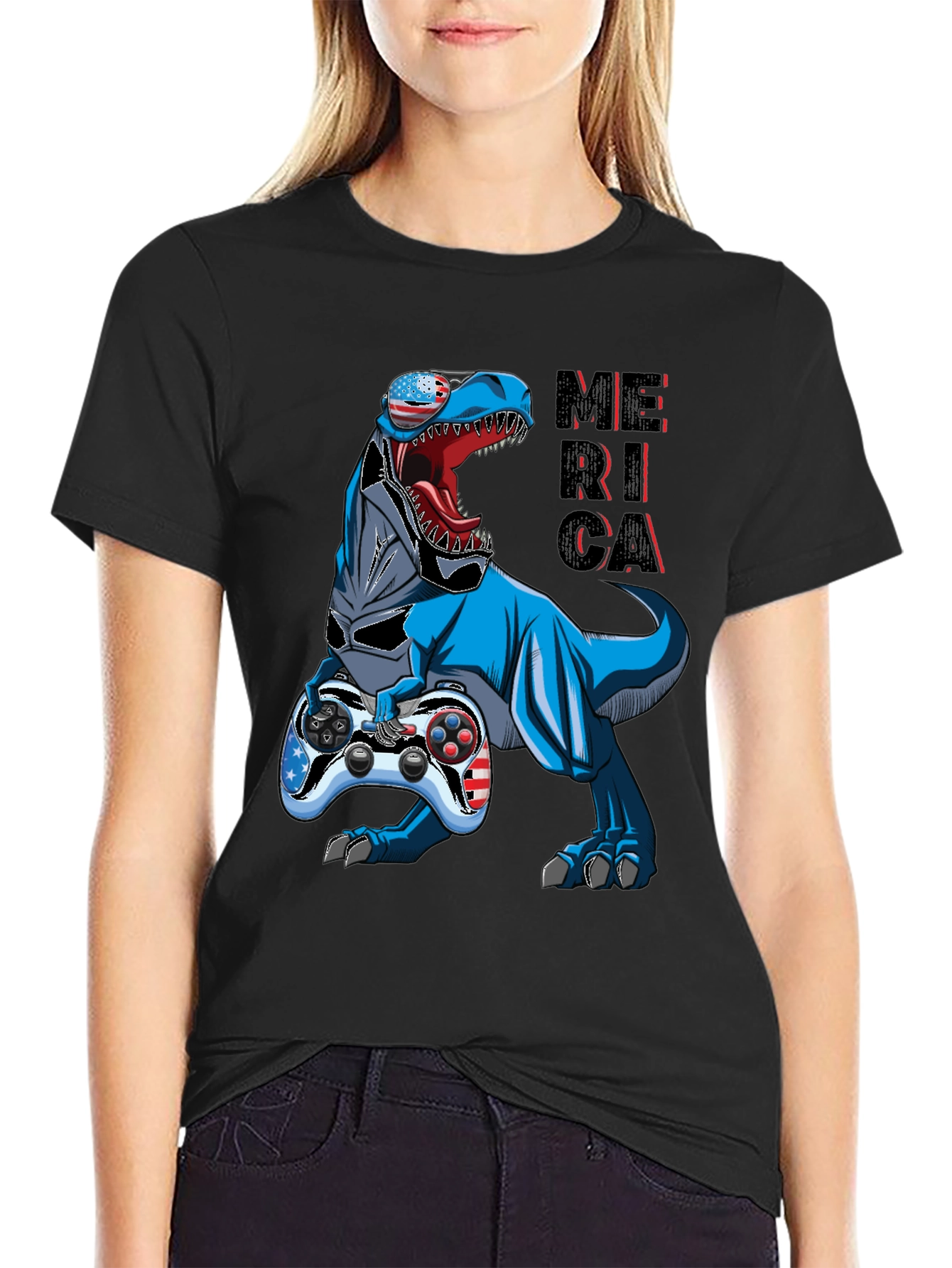 Patriotic Gamer T-Rex T-Shirt