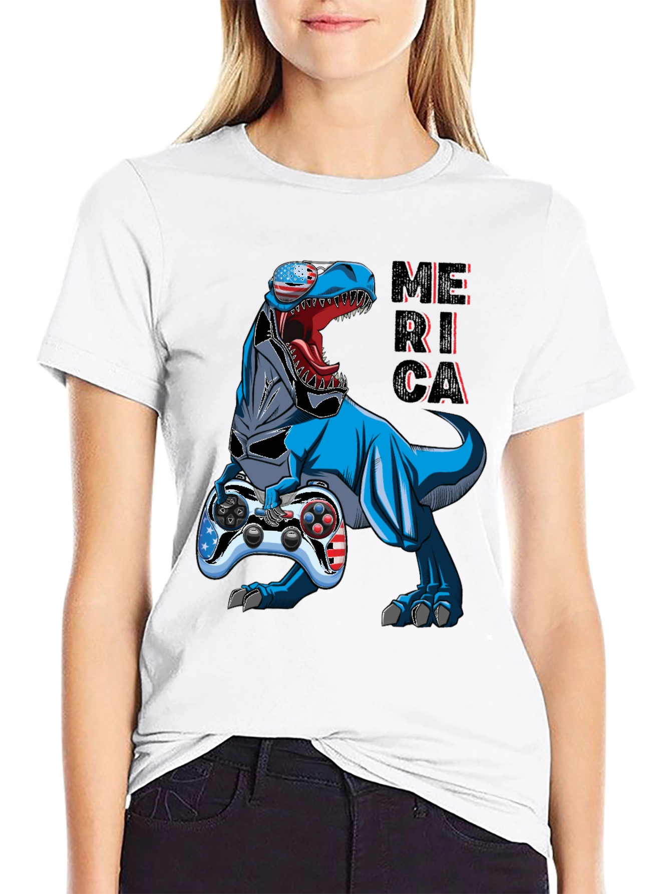 Patriotic Gamer T-Rex T-Shirt