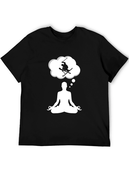Meditating Skier T-Shirt - Black Cotton Blend