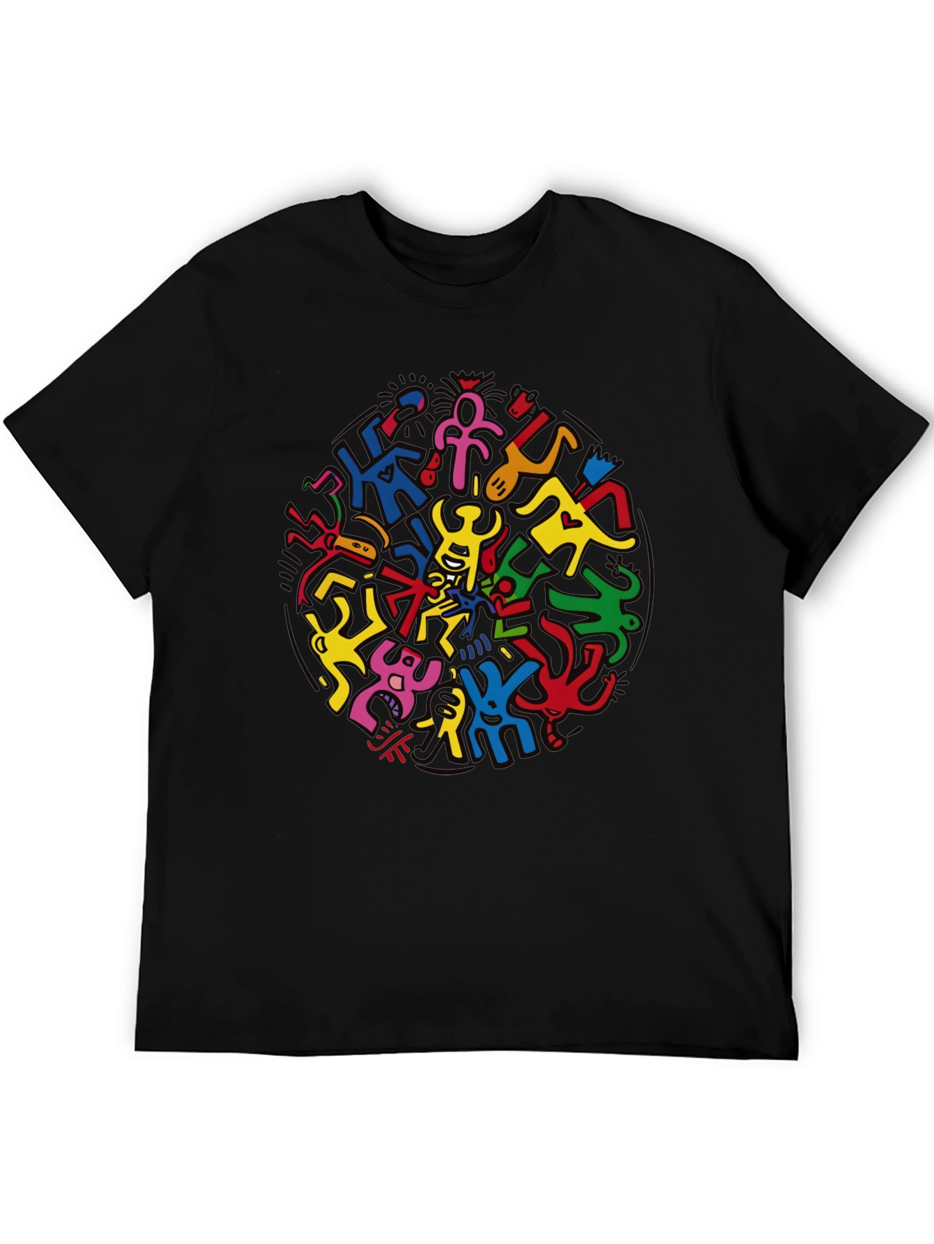 Keith Haring Inspired Black Crew Neck Tee
