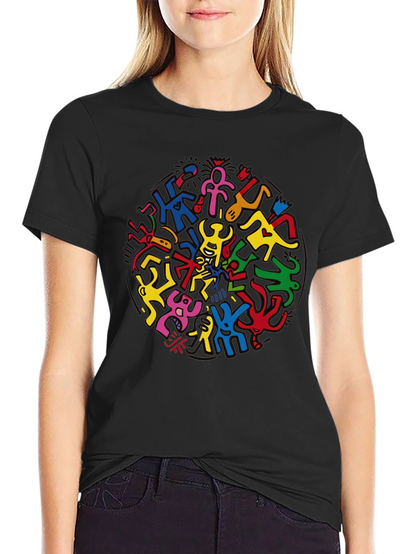 Keith Haring Inspired Black Crew Neck Tee