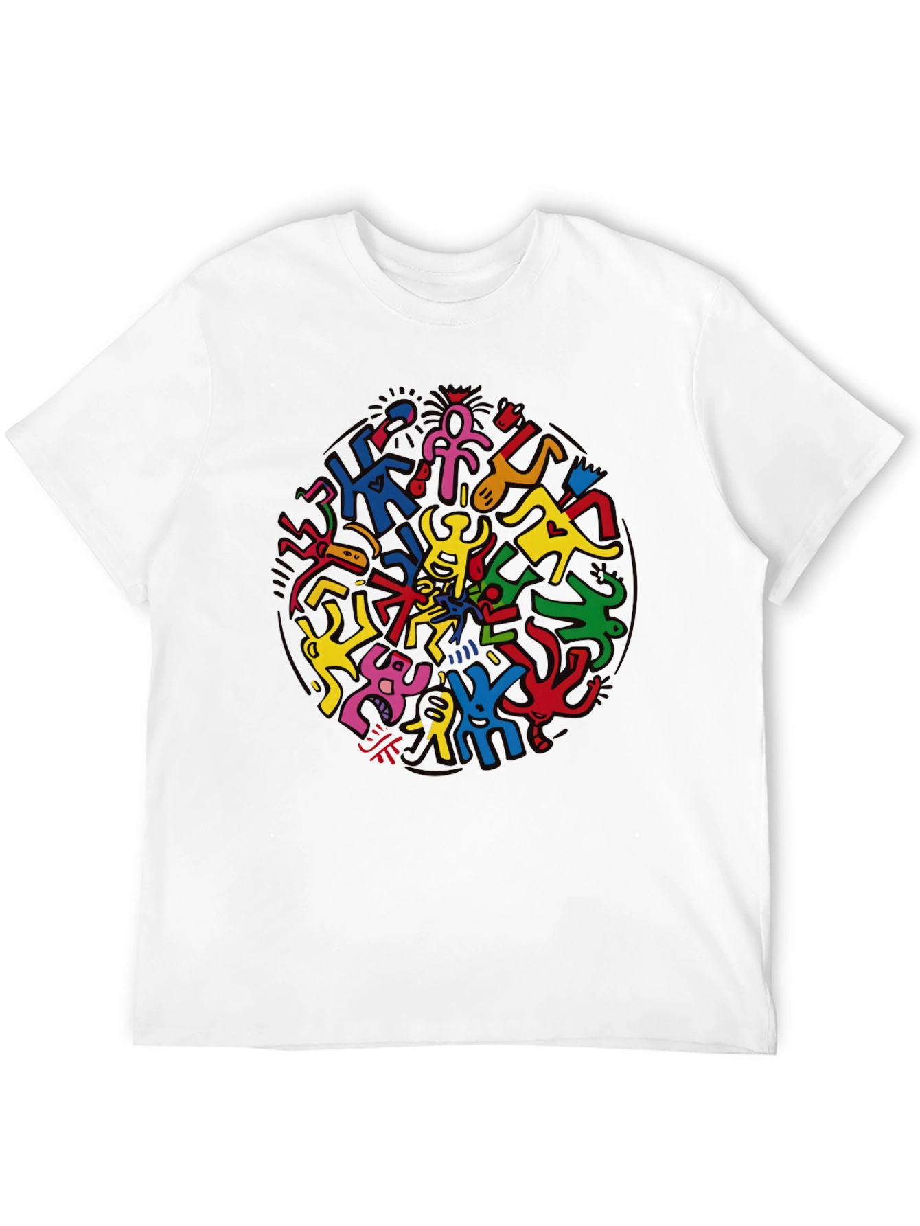 Keith Haring Inspired Black Crew Neck Tee