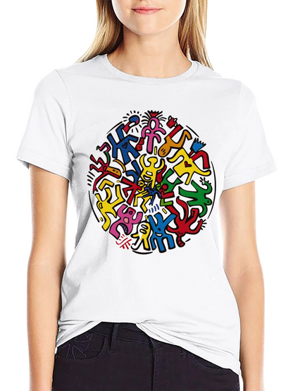 Keith Haring Inspired Black Crew Neck Tee
