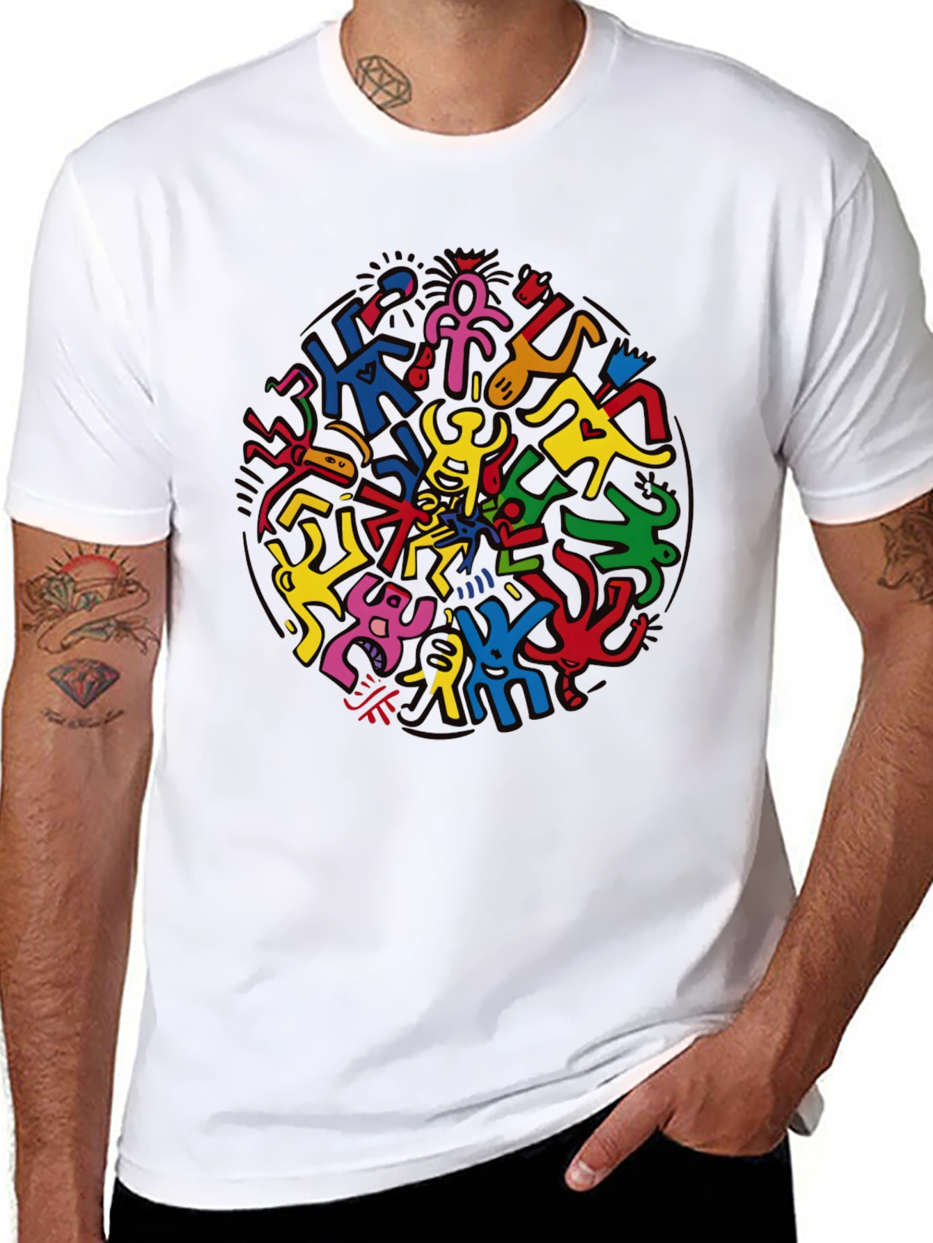 Keith Haring Inspired Black Crew Neck Tee