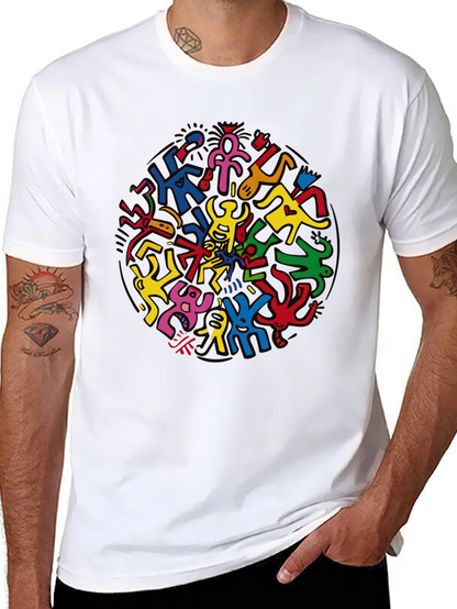 Keith Haring Inspired Black Crew Neck Tee