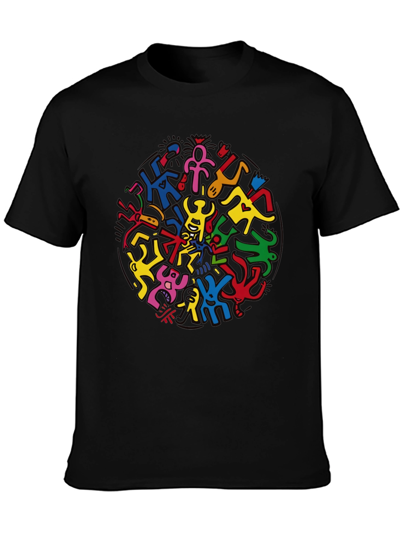 Keith Haring Inspired Black Crew Neck Tee