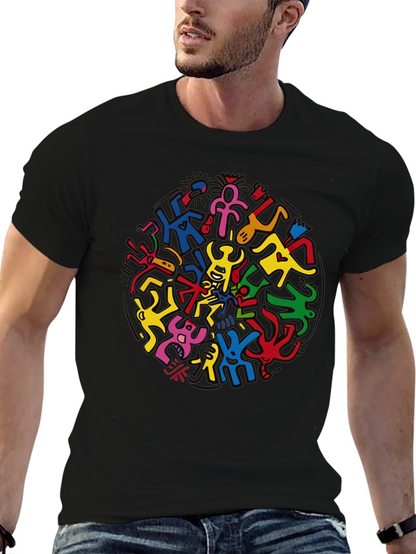 Keith Haring Inspired Black Crew Neck Tee