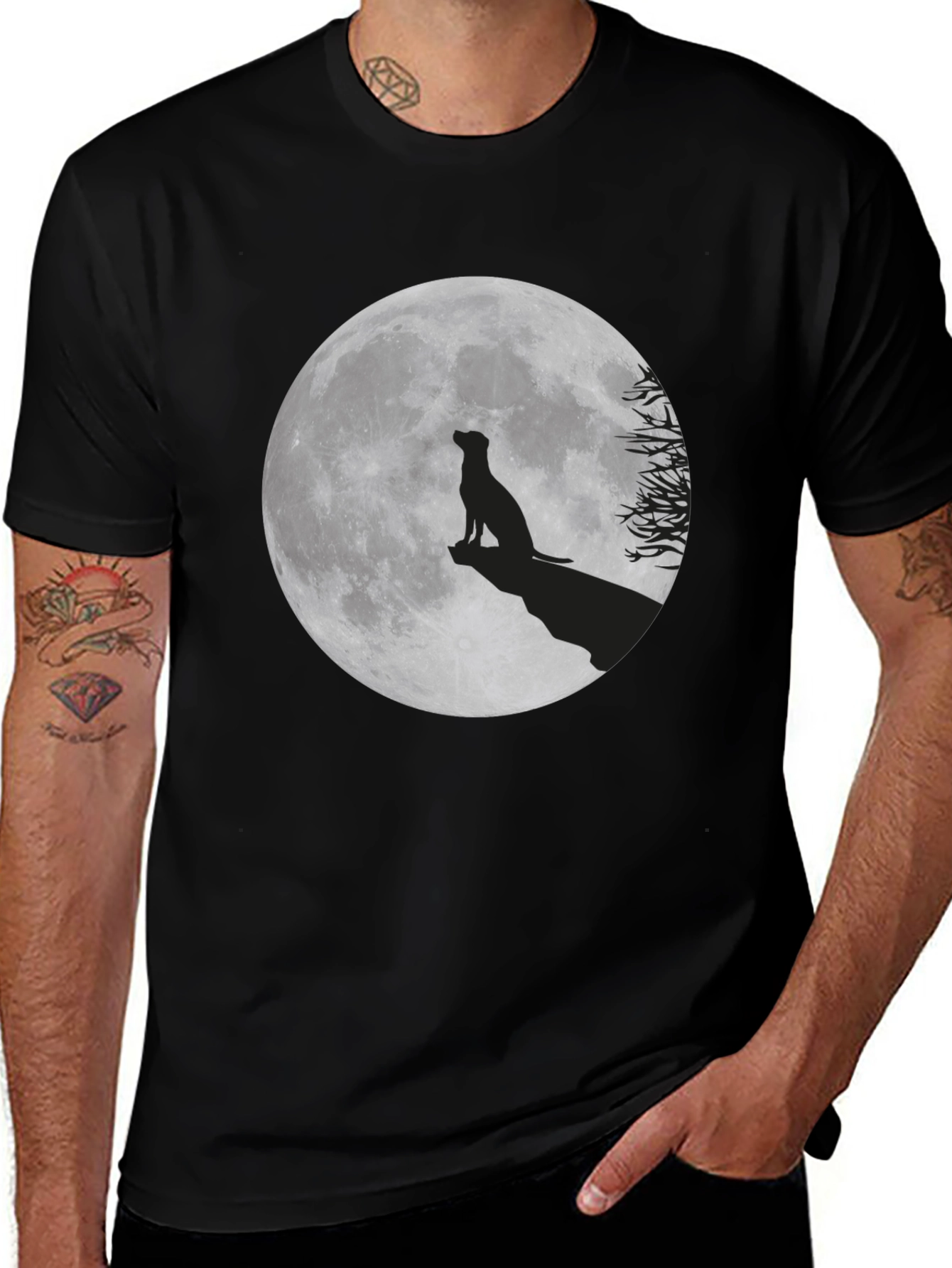 Moon Dog Graphic T-Shirt - Black