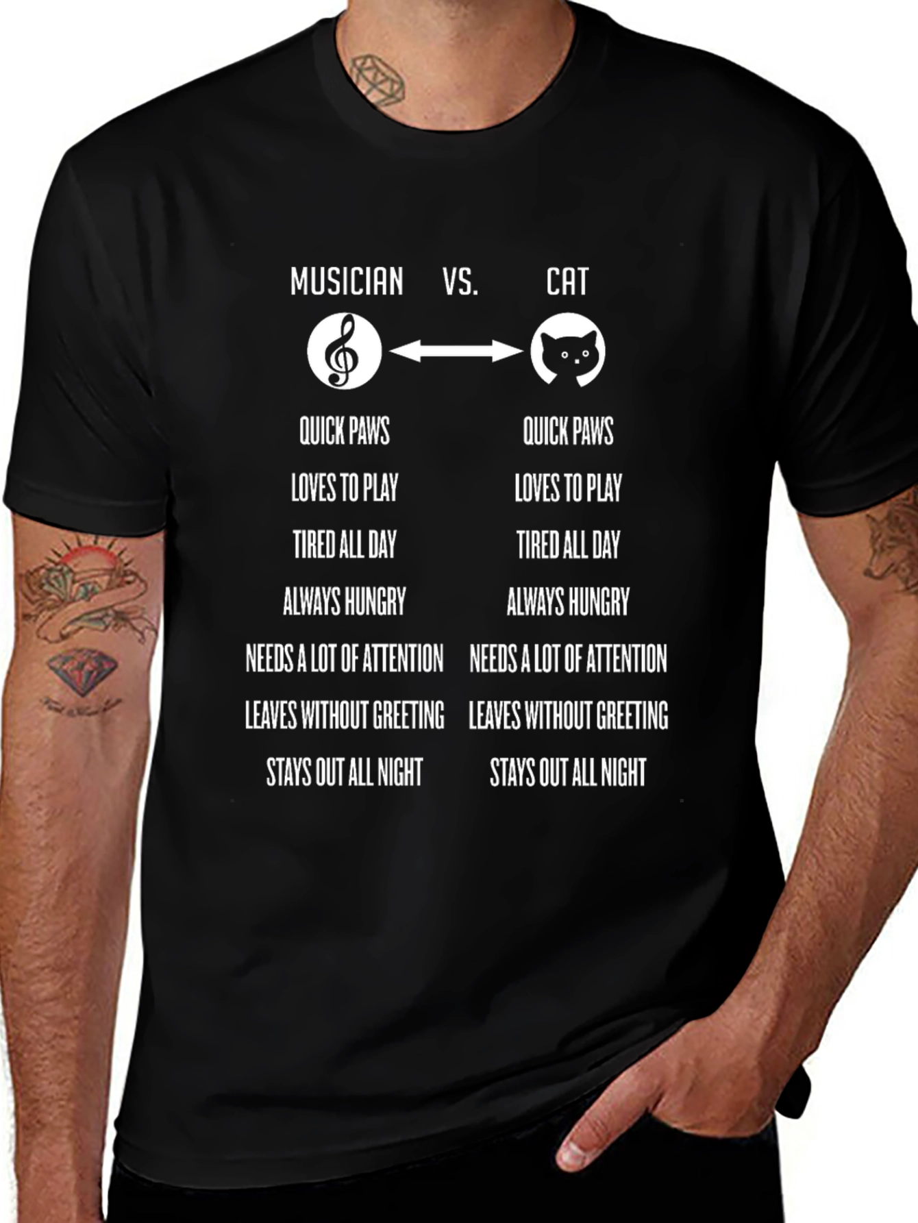 Musician vs. Cat Funny Graphic T-Shirt