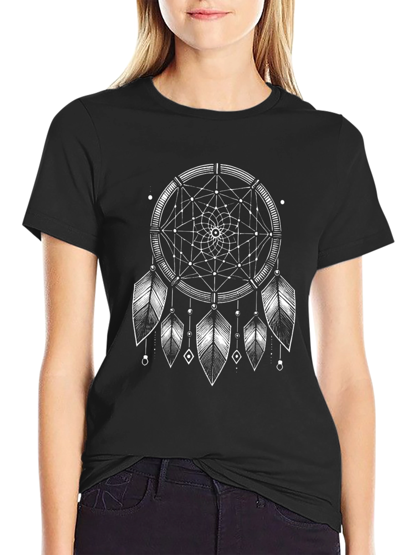 Dreamcatcher Graphic Tee - Black Cotton T-Shirt
