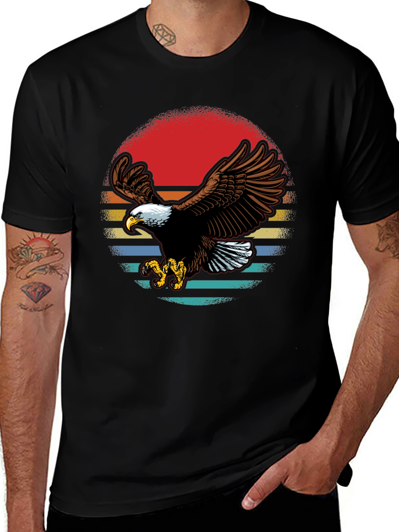 Bald Eagle Retro Sunset Graphic T-Shirt