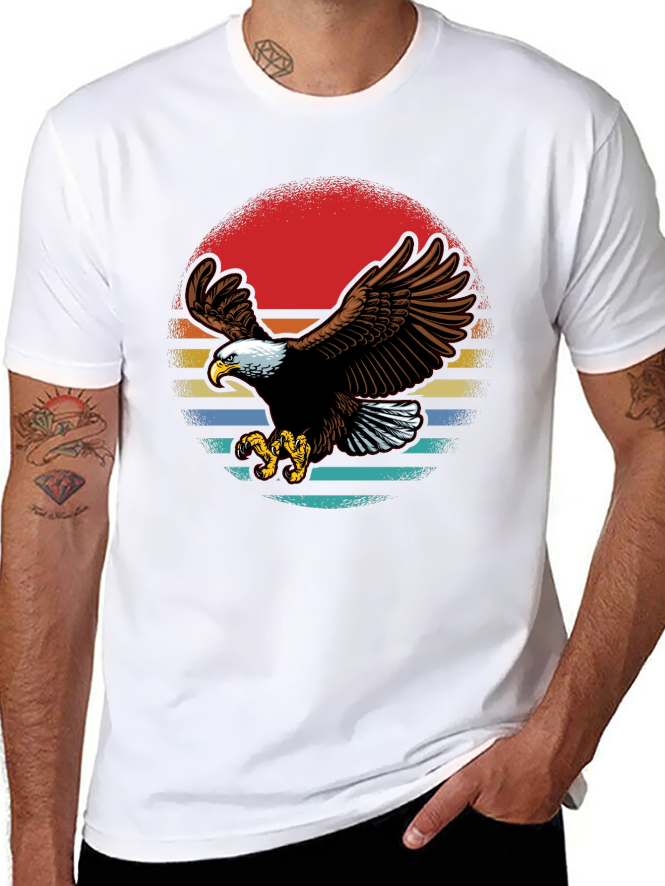 Bald Eagle Retro Sunset Graphic T-Shirt