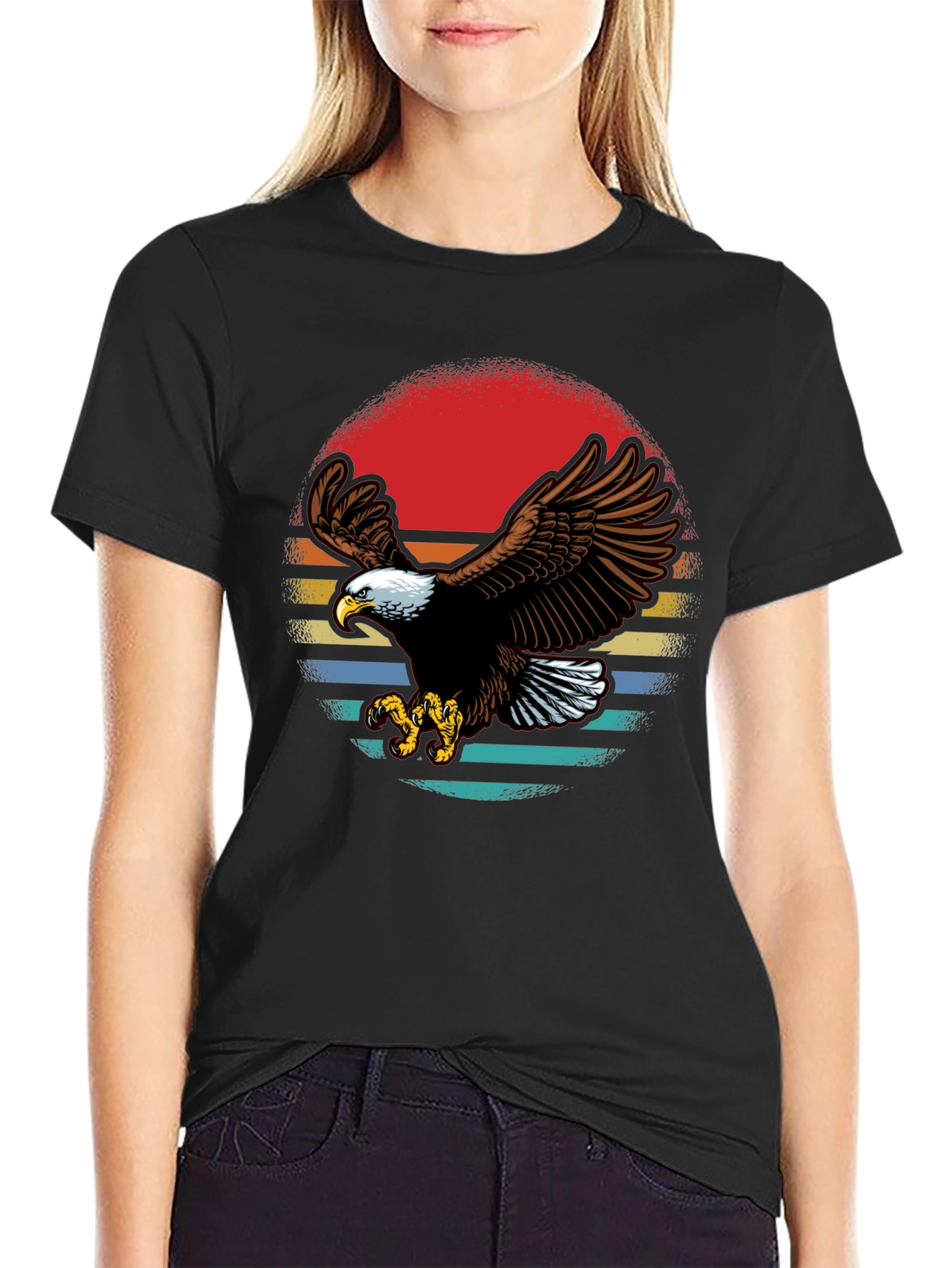 Bald Eagle Retro Sunset Graphic T-Shirt
