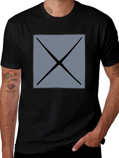 Mens Black T-Shirt with Geometric Gray X Design