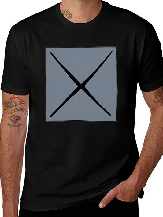 Mens Black T-Shirt with Geometric Gray X Design