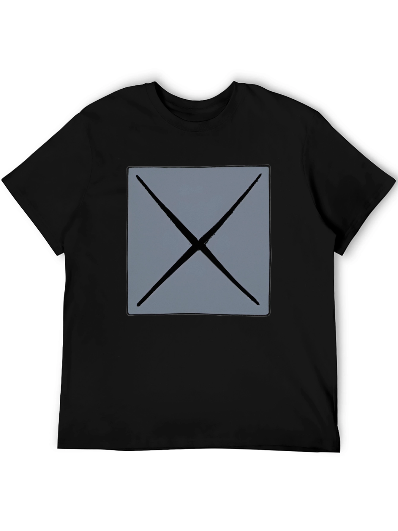 Mens Black T-Shirt with Geometric Gray X Design