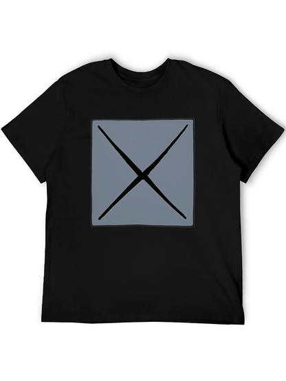Mens Black T-Shirt with Geometric Gray X Design