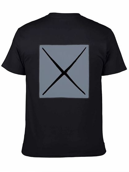 Mens Black T-Shirt with Geometric Gray X Design