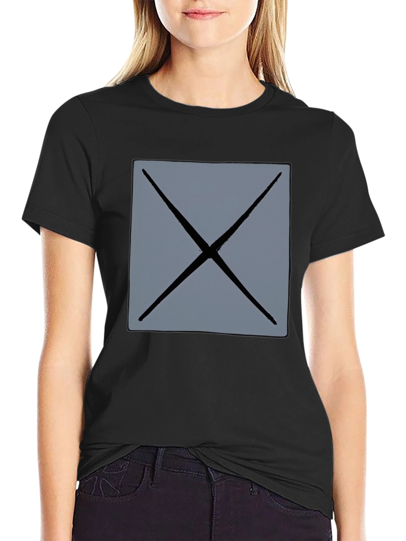 Mens Black T-Shirt with Geometric Gray X Design