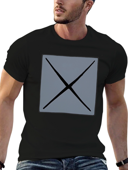 Mens Black T-Shirt with Geometric Gray X Design