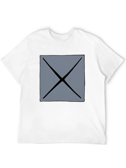 Mens Black T-Shirt with Geometric Gray X Design