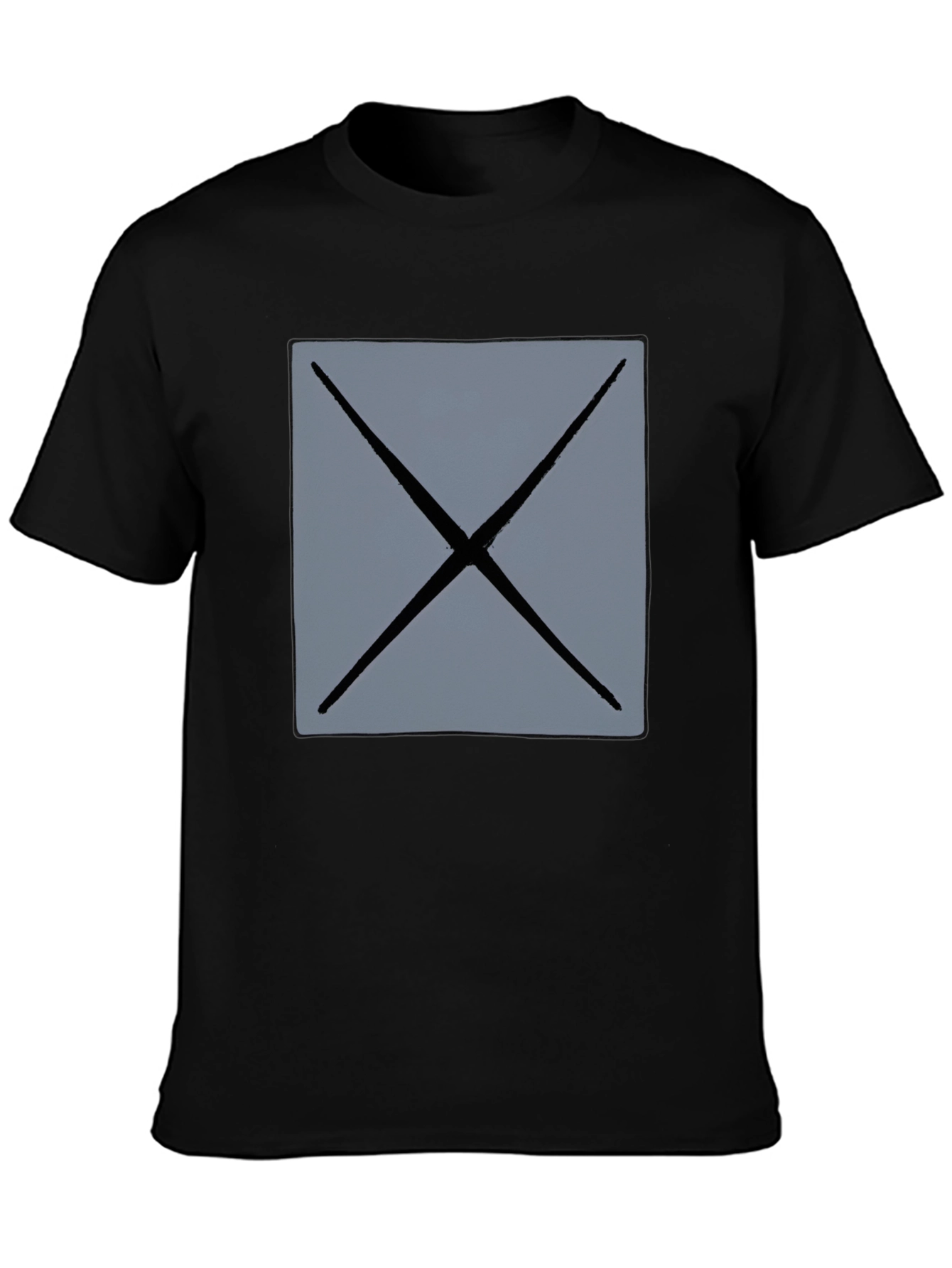 Mens Black T-Shirt with Geometric Gray X Design
