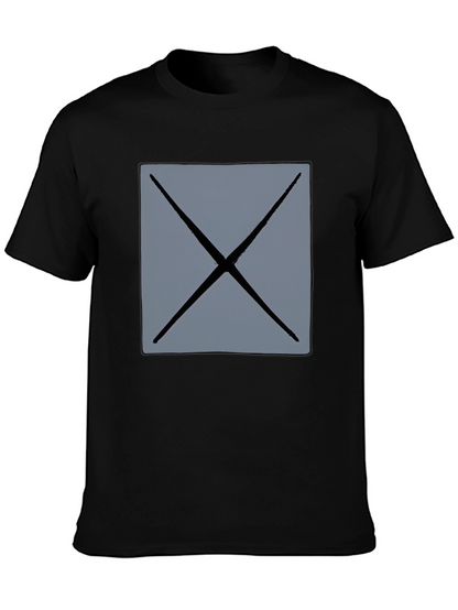 Mens Black T-Shirt with Geometric Gray X Design