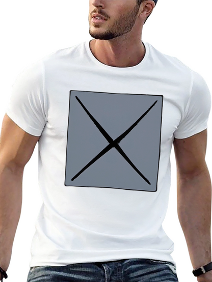 Mens Black T-Shirt with Geometric Gray X Design