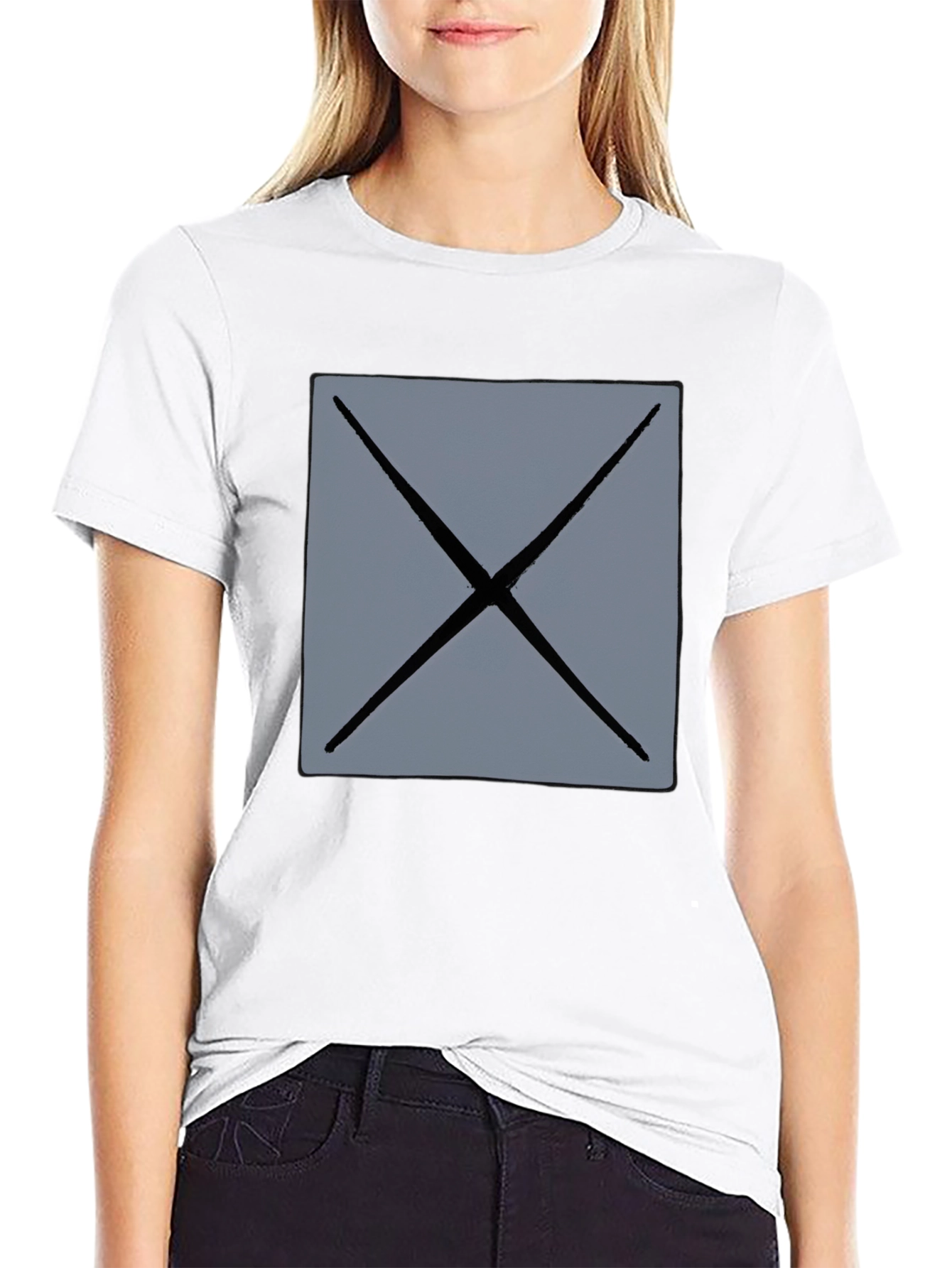 Mens Black T-Shirt with Geometric Gray X Design