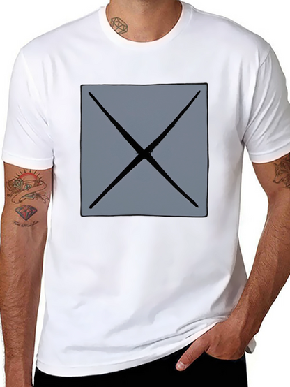 Mens Black T-Shirt with Geometric Gray X Design