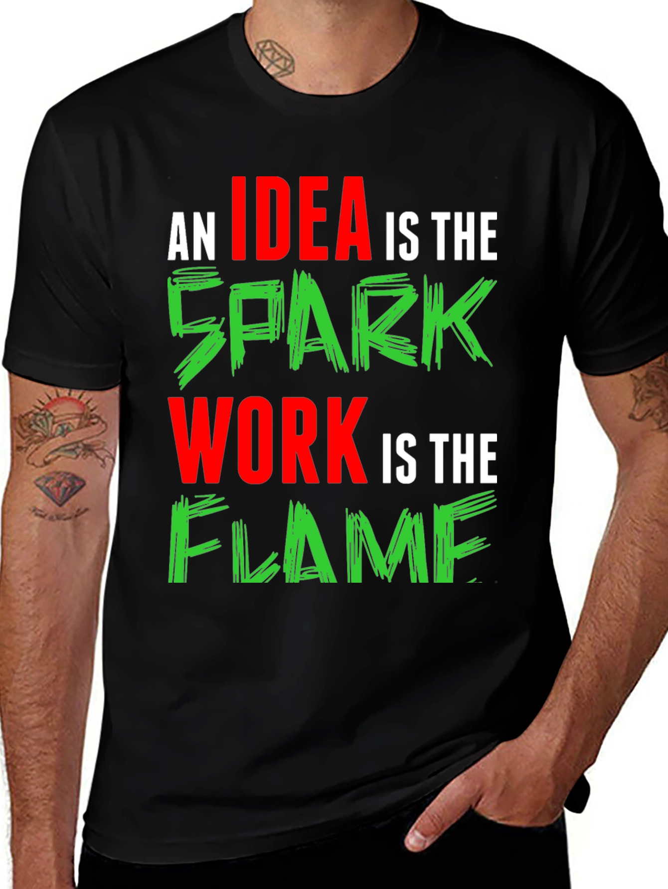 Idea Spark Flame Graphic Tee - Black Cotton T-Shirt
