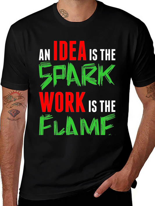 Idea Spark Flame Graphic Tee - Black Cotton T-Shirt