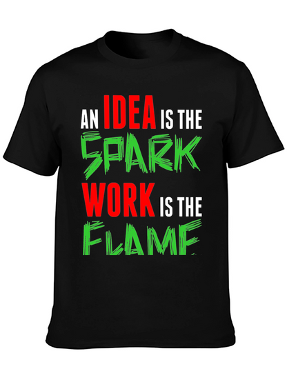 Idea Spark Flame Graphic Tee - Black Cotton T-Shirt