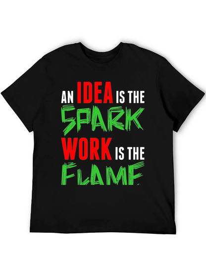 Idea Spark Flame Graphic Tee - Black Cotton T-Shirt