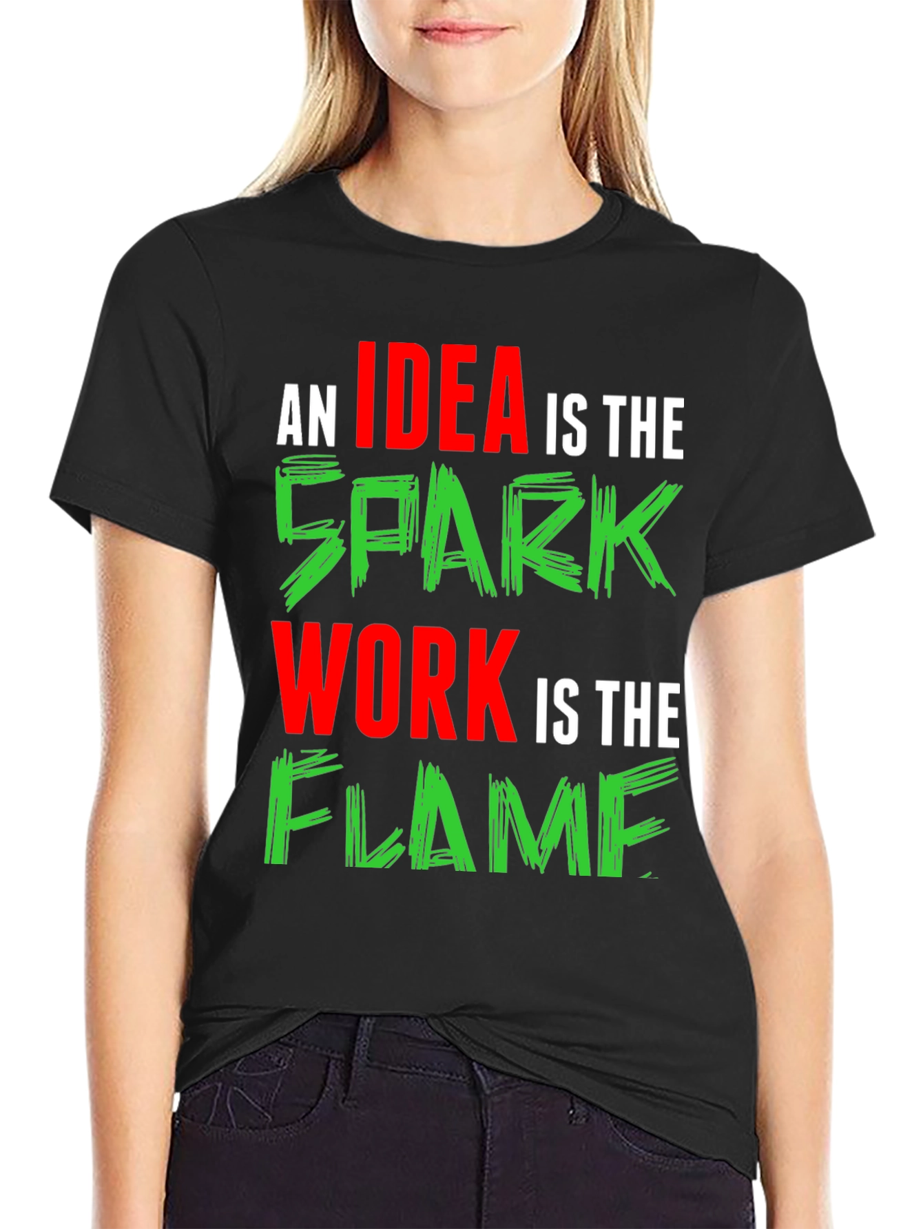 Idea Spark Flame Graphic Tee - Black Cotton T-Shirt