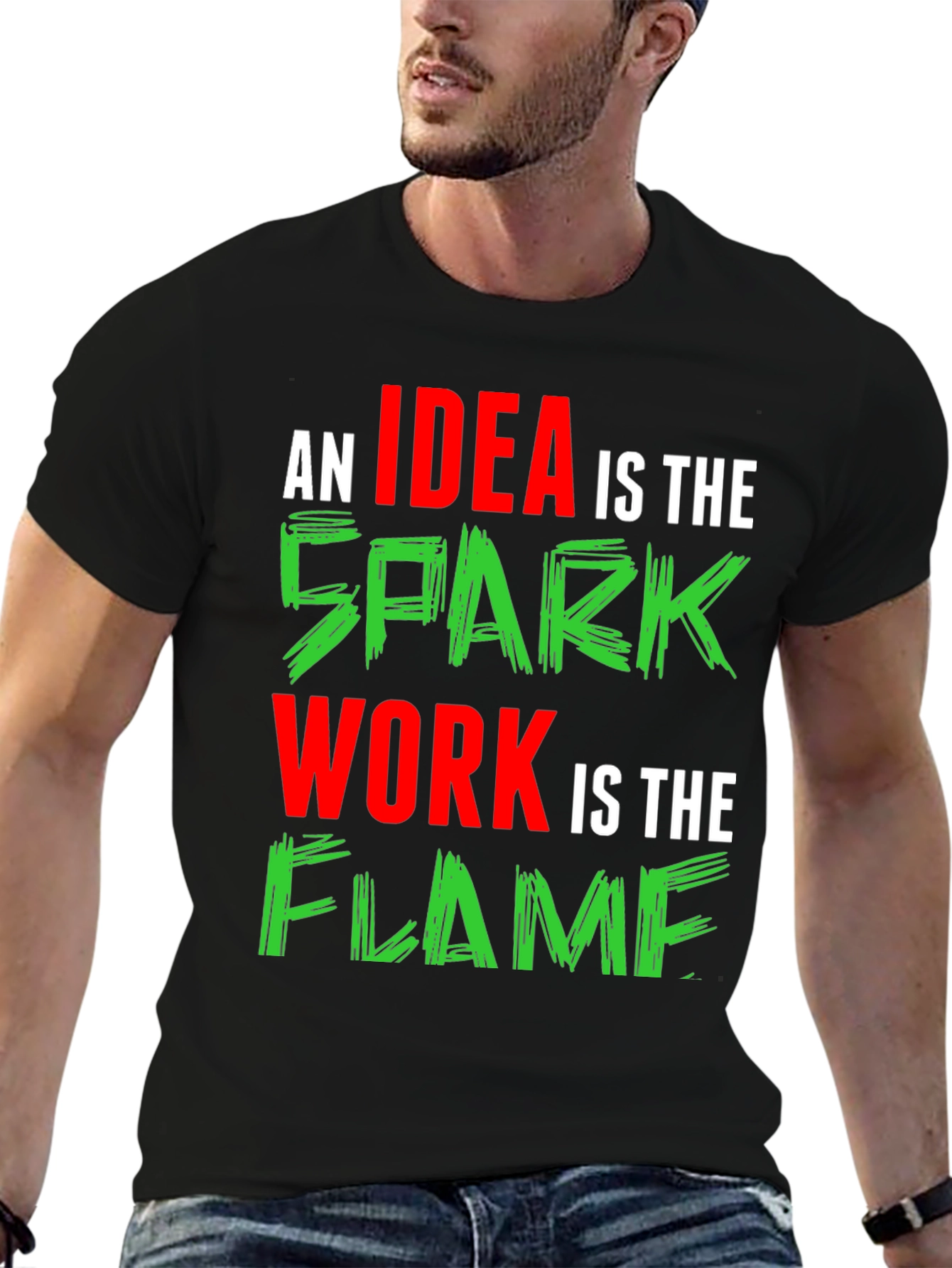 Idea Spark Flame Graphic Tee - Black Cotton T-Shirt