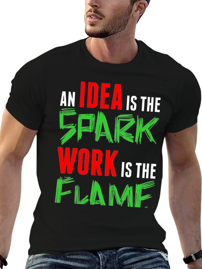 Idea Spark Flame Graphic Tee - Black Cotton T-Shirt