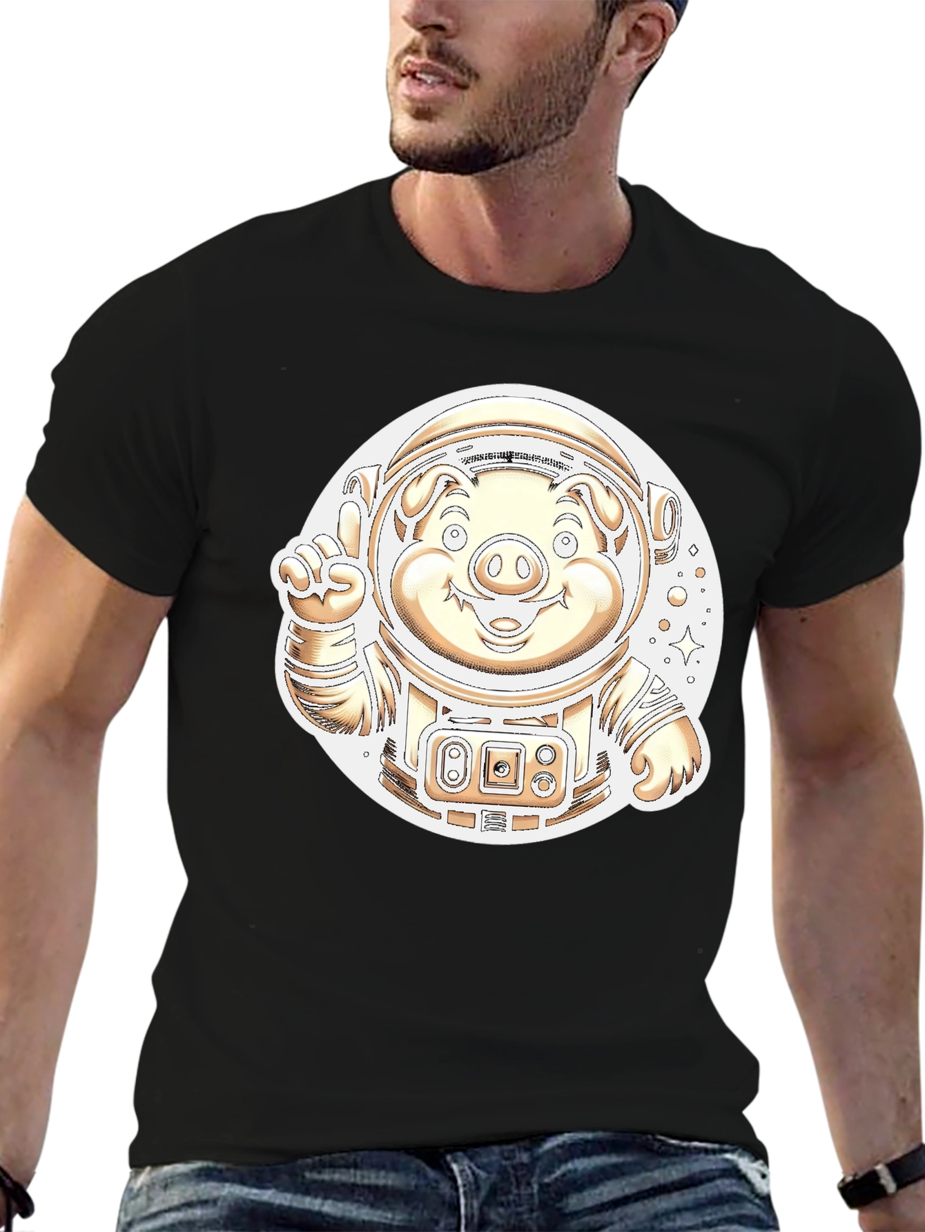 Astronaut Pig Graphic T-Shirt - Outer Space Fun