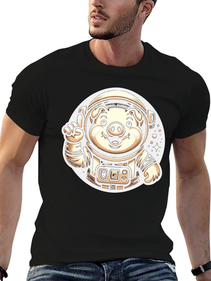Astronaut Pig Graphic T-Shirt - Outer Space Fun
