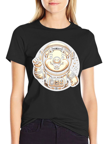 Astronaut Pig Graphic T-Shirt - Outer Space Fun
