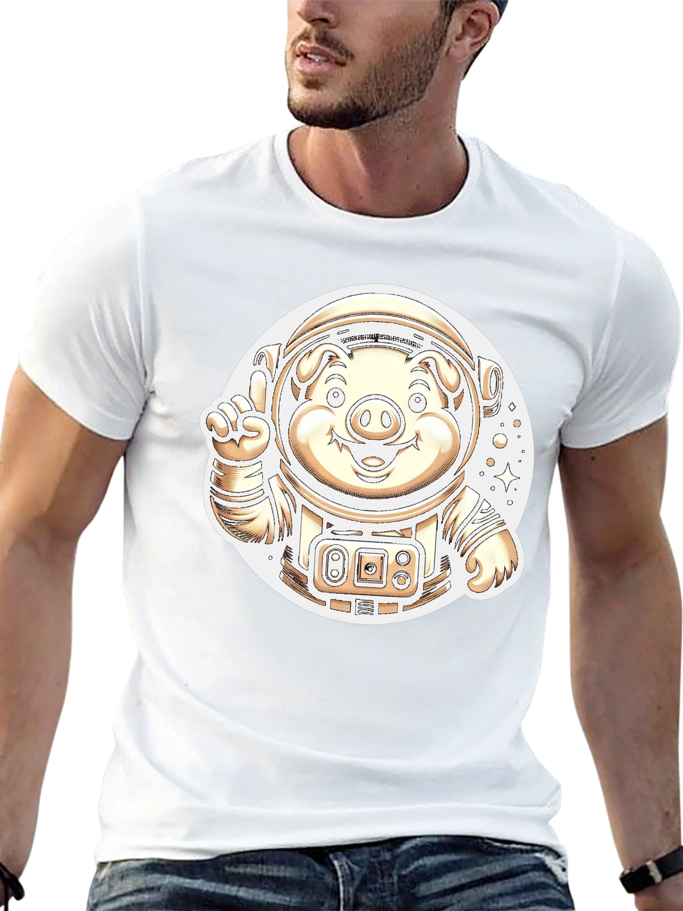 Astronaut Pig Graphic T-Shirt - Outer Space Fun