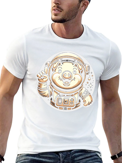 Astronaut Pig Graphic T-Shirt - Outer Space Fun