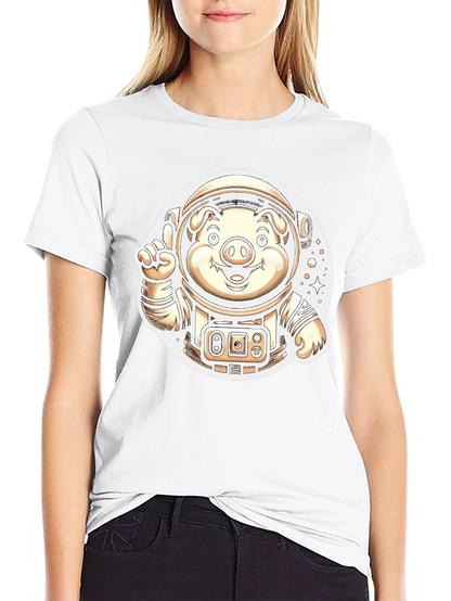 Astronaut Pig Graphic T-Shirt - Outer Space Fun