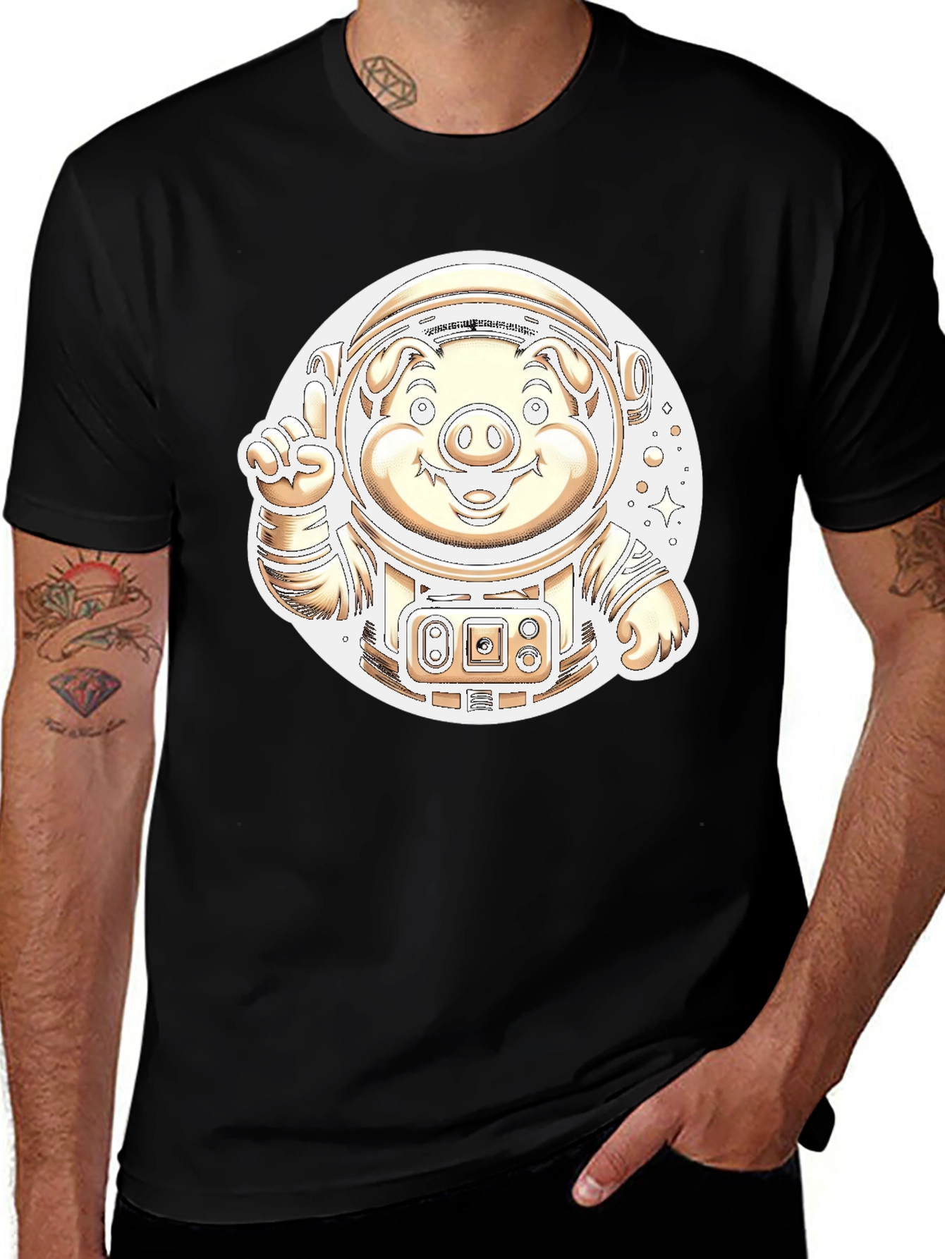 Astronaut Pig Graphic T-Shirt - Outer Space Fun