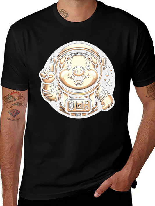 Astronaut Pig Graphic T-Shirt - Outer Space Fun