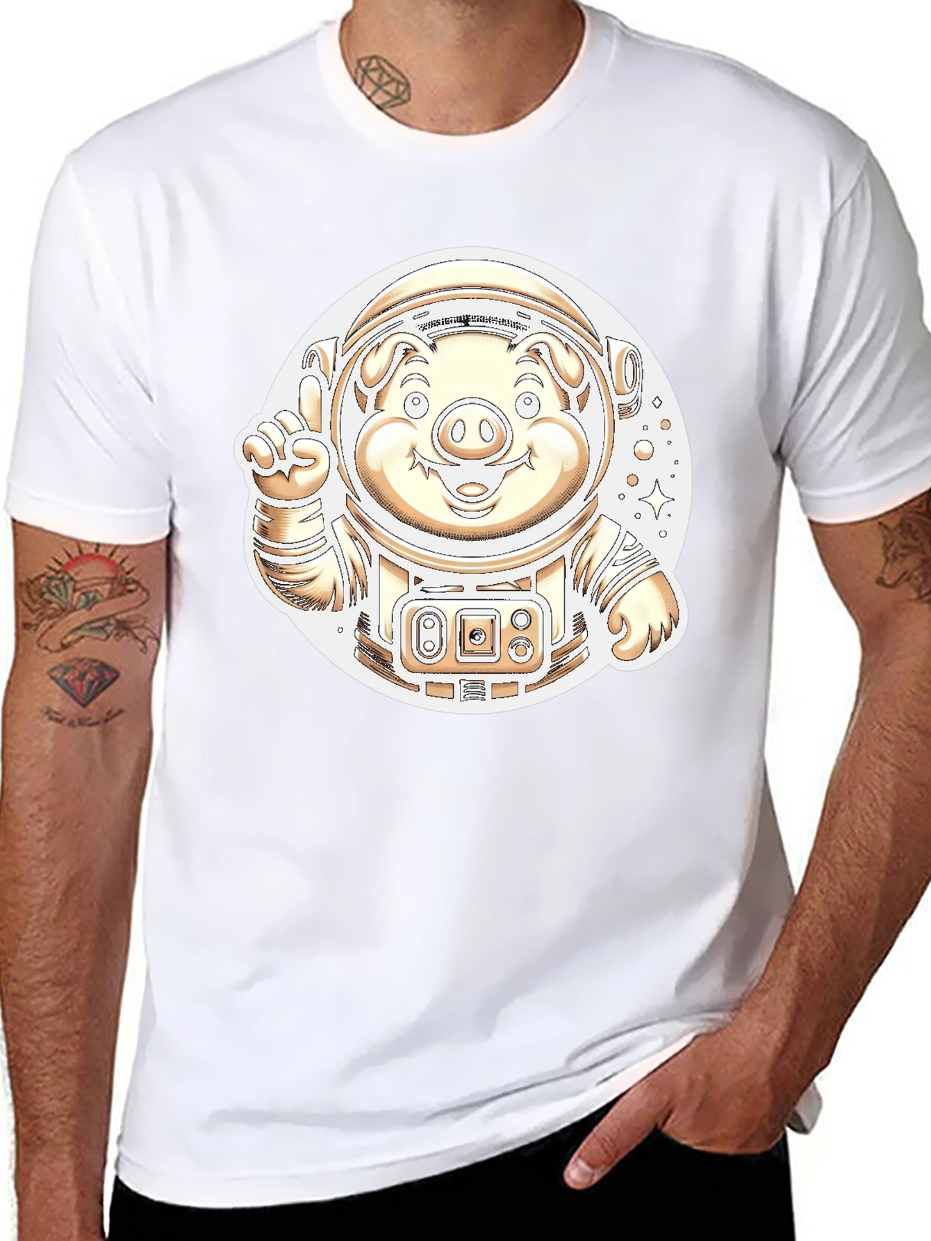 Astronaut Pig Graphic T-Shirt - Outer Space Fun